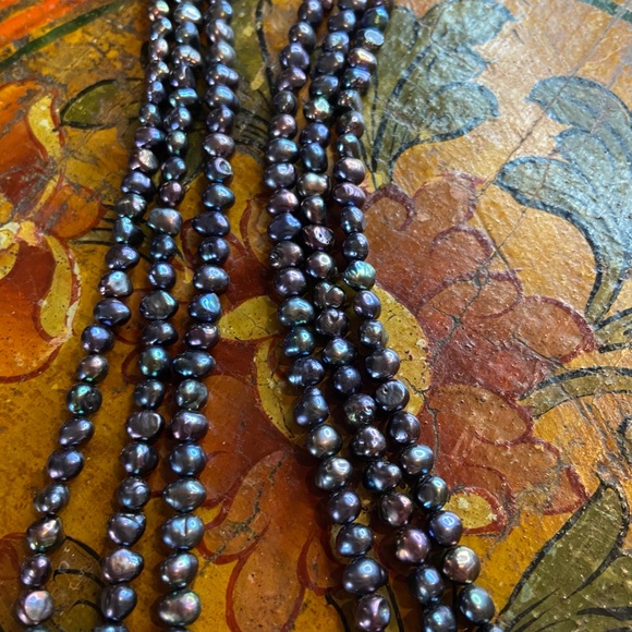 Black Freshwater Pearl/Turquoise Necklace - Picture 4 of 12